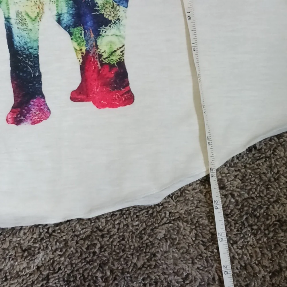 Elephant rough stitched hem tank top - off white multicolor - M